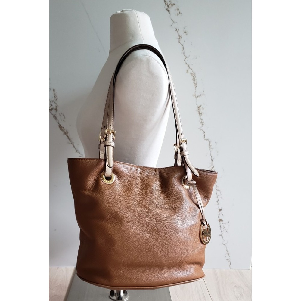 Michael Kors Jet Set Tote Medium Brown Leather Pebbled Shoulder Laptop Work Bag